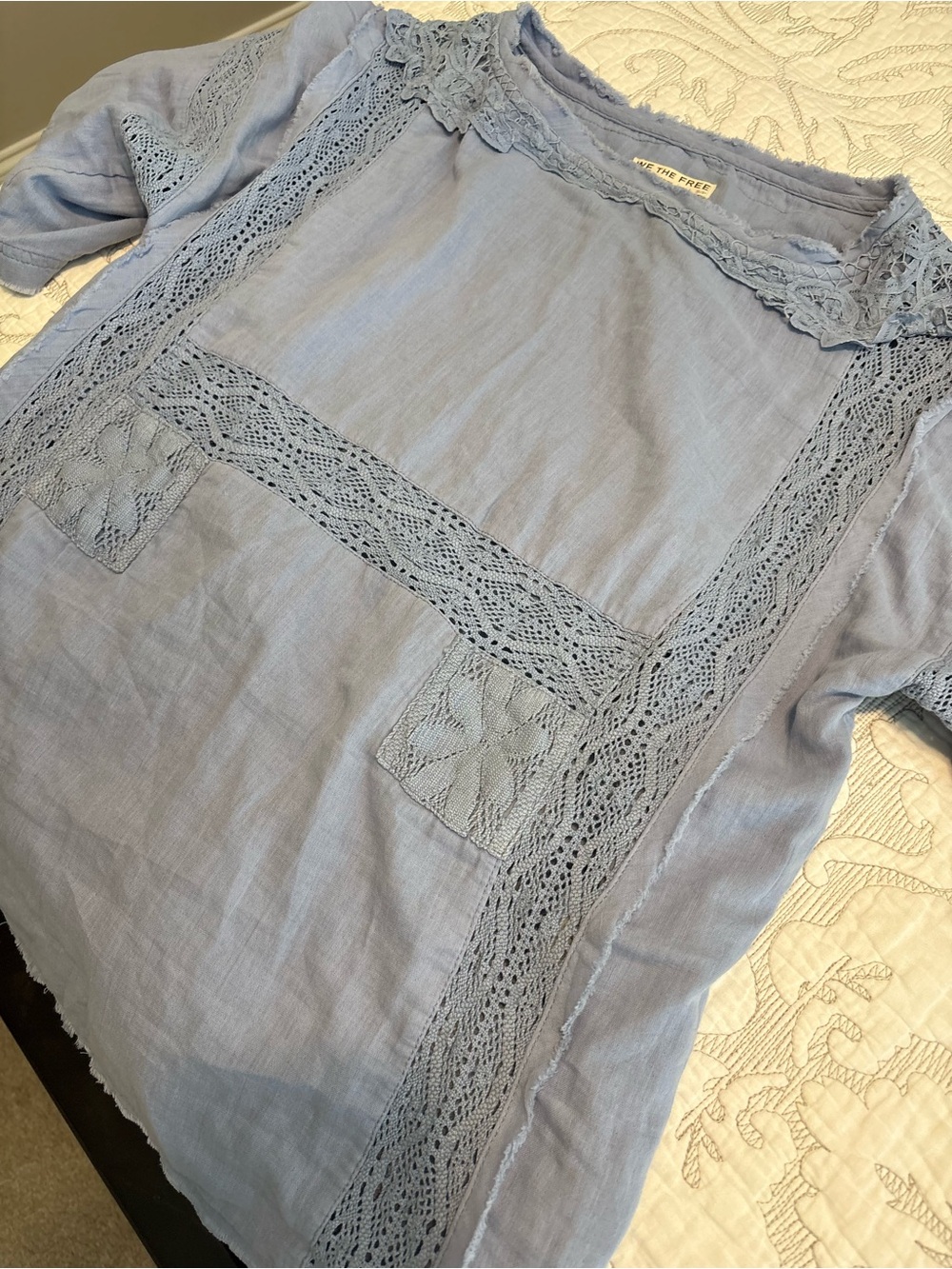 We The Free Light Blue Crochet-Trim Tunic Top